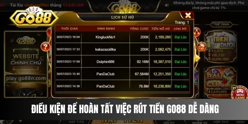 Điều kiện để hoàn tất việc rút tiền Go88 dễ dàng