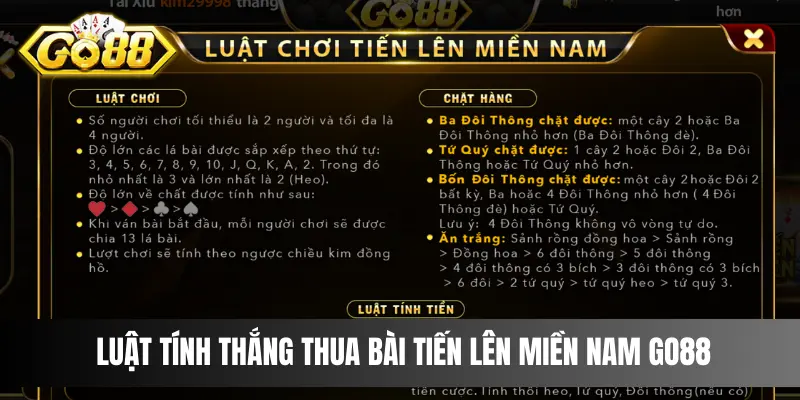 Luật tính thắng thua bài Tiến Lên Miền Nam Go88