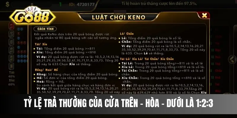 Tỷ lệ trả thưởng của cửa Trên – Hòa – Dưới là 1:2:3